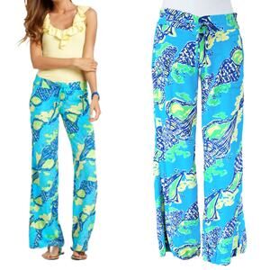 LILLY PULITZER Pippa Palazzo Beach Pant Sound the Horn Turquoise Seashell